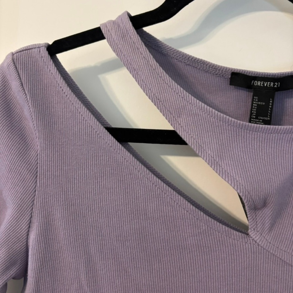 NWT Forever 21 Purple Cutout Dress‎ Ribbed Knit Long Sleeve Mini L - Picture 6 of 14